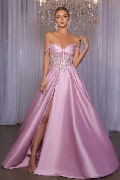 Portia And Scarlett Ps26040 Long Ball Gown Formal Slit Prom Dress In Purple