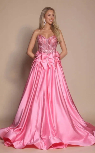 Portia And Scarlett Ps26077 Long Formal Beaded Corset A Line Ball Gown Prom Dress In Pink