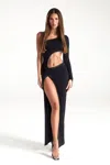 Portia And Scarlett Ps305b Long Formal Slit Prom Dress In Black
