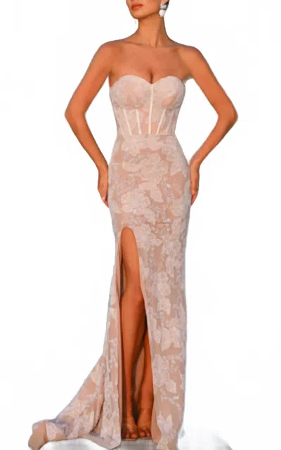 Portia And Scarlett Strapless Corset Gown In Ivory/nude In Multi