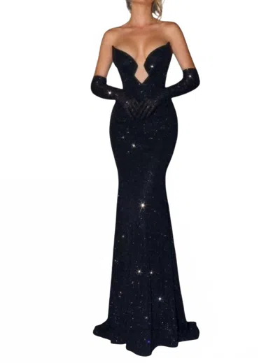 Portia And Scarlett Strapless Delicate Mesh Column Gown In Black