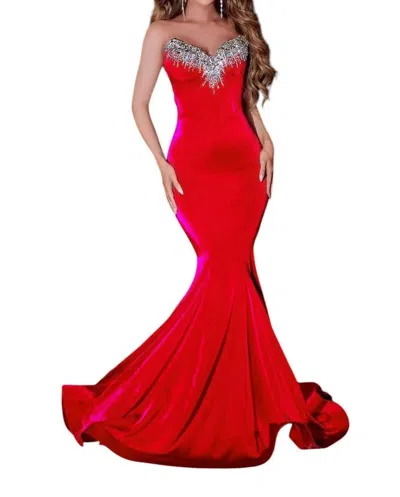 Portia And Scarlett Strapless Jeweled Prom Dress In Red In Purple