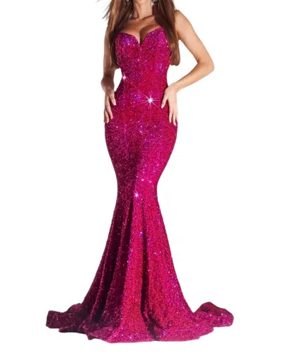 PORTIA AND SCARLETT STRAPLESS LONG PROM DRESS IN MAGENTA