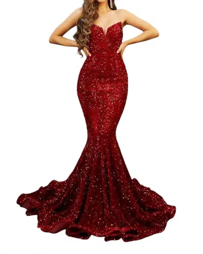 PORTIA AND SCARLETT STRAPLESS LONG PROM DRESS IN RED
