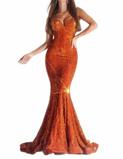 Portia And Scarlett Strapless Sequin Mermaid Dress. In Burnt Orange In Multi