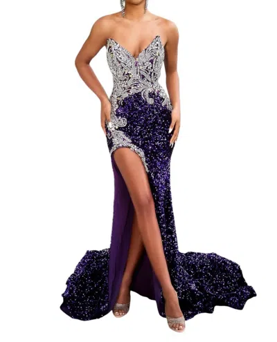 Portia And Scarlett Strapless Velvet Dress In Royal Purple