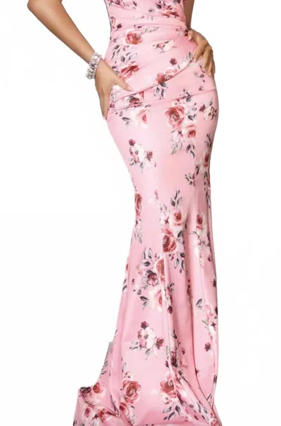 Portia And Scarlett Sweatheart Floral Gown In Pink Multi In Purple