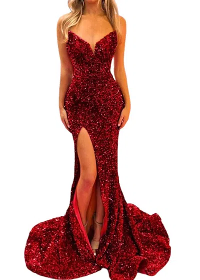 Portia And Scarlett Sweetheart Neckline Fully Sequined Gown In Red In Multi