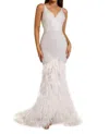Portia And Scarlett V Neck Feathered Dress In Ivory In White