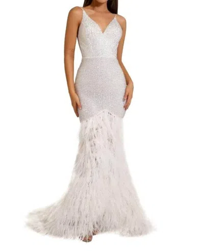 Portia And Scarlett V Neck Feathered Dress In Ivory In White