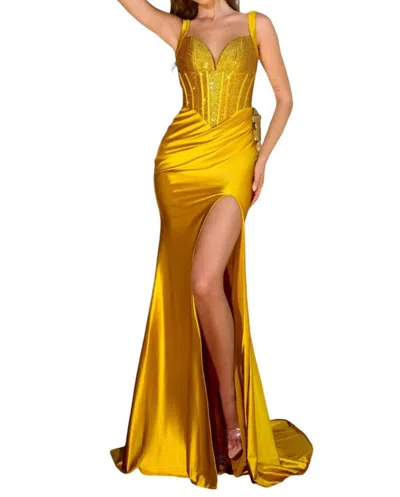 PORTIA AND SCARLETT V-NECKLINE FLOOR-LENGTH DRESS IN YELLOW