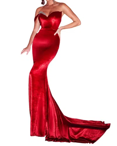 PORTIA AND SCARLETT VELVET SWEETHEART NECK LONG GOWN IN RED