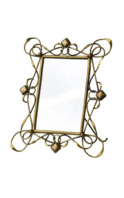 Portmanteau New York Antique Art Nouveau Ornate Sculptural Brass Wire Frame / Mirror; Circa 1910s In Gold