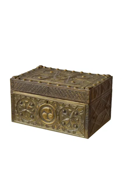 Portmanteau New York Antique Brass Panel Box With Chased + Repoussé Detailing; Circa Late 19th Century In Multi