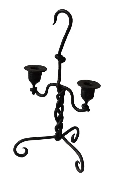 Portmanteau New York Antique Forged Iron Twisted Candelabra; Circa Early 19th Century In Black