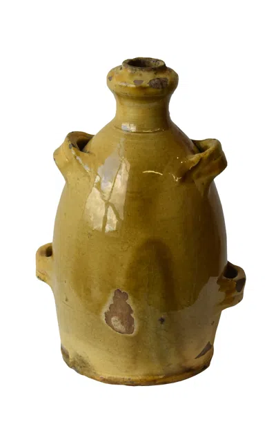 Portmanteau New York Antique French Conscience Yellow Glazed Pottery Vessel; Circa Mid 19th Century In Yellow