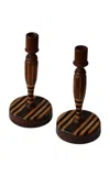 Portmanteau New York Antique Parquetry Candleholders; A Pair; Circa 1920s In Multi
