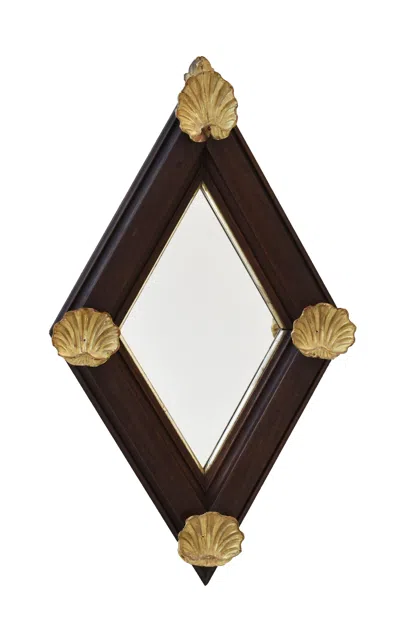 Portmanteau New York Antique Walnut Diamond Framed Mirror With Applied Gilt Shell Corner Details; Circa Late 19th Century In Multi