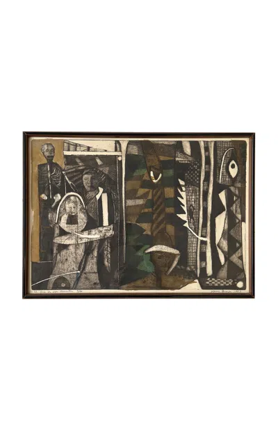 Portmanteau New York Vintage Mid-century "el Dia De Los Muertos" Color Intaglio By Harry Brorby; Circa 1953 In Multi