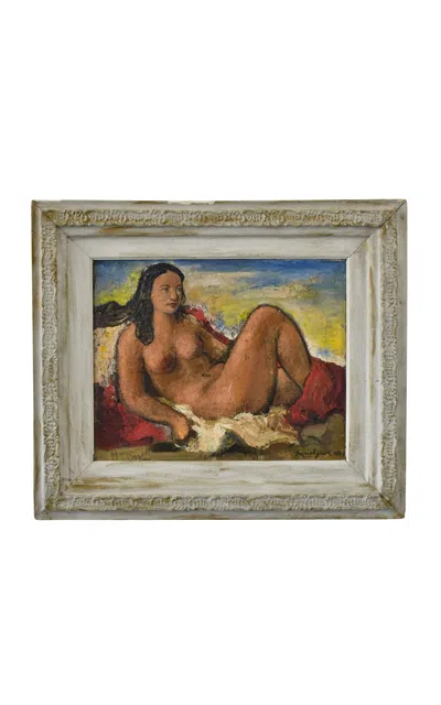 Portmanteau New York Vintage Oil On Board Framed Portrait Of A Reclining Nude By Vahe Kirishjian; Circa 1941 In Multi