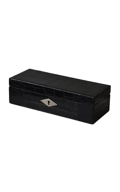Portmanteau New York Vintage Polished Black Crocodile Leather Glove Box; Circa 1930s In Multi