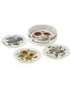 Portmeirion Botanic Garden 4pc Ceramic Coaster Set With Holder In Multi