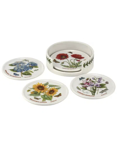 Portmeirion Botanic Garden 4pc Ceramic Coaster Set With Holder In White