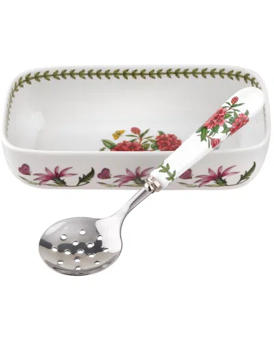 Portmeirion Botanic Garden Cranberry Dish With Slotted Spoon In White