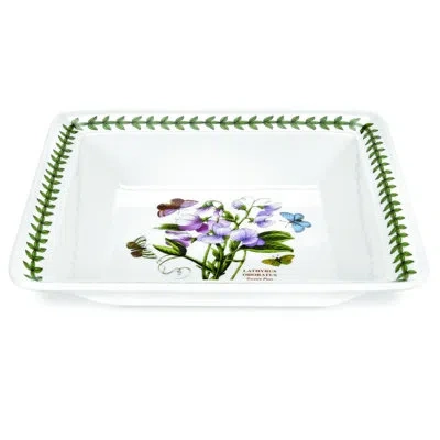 Portmeirion Botanic Garden Low Square Bowl 12" 3 Pt In White,green,purple