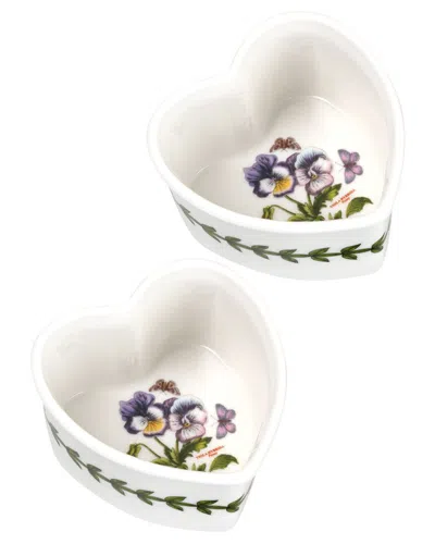 Portmeirion Botanic Garden Pansy Set Of 2 Heart-shaped Ramekins In White