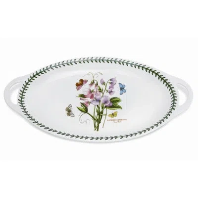 Portmeirion Botanic Garden Platter, Oval Hndld 18x11.75" In White;green
