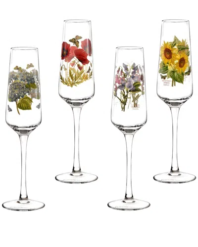 Portmeirion Botanic Garden Set Of 4 Champagne Flutes In Multi