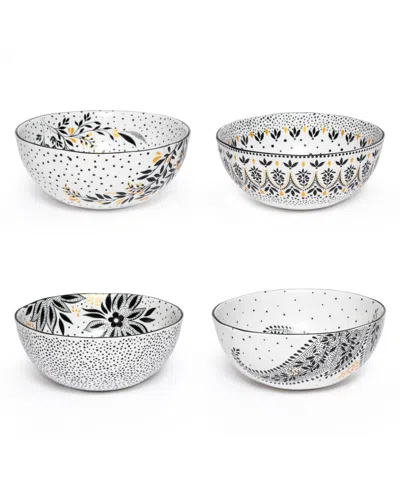 Portmeirion Sara Miller Artisanne Noir Cereal Bowls, Set Of 4 In White