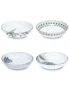 Portmeirion Sara Miller Artisanne Noir Pasta Bowls, Set Of 4 In White