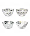 Portmeirion Set Of 4 Artisanne Noir Rice Bowls In White