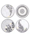 Portmeirion Set Of 4 Artisanne Noir Salad Plates In White