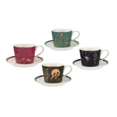 Portmeirion Sara Miller Chelsea  Sm Chelsea Collection Espresso Cup & Saucer S/4 4oz In Green;gray;raspberry
