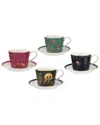Portmeirion Assorted Chelsea Espresso Cups & Saucers, Set Of 4 In Multi
