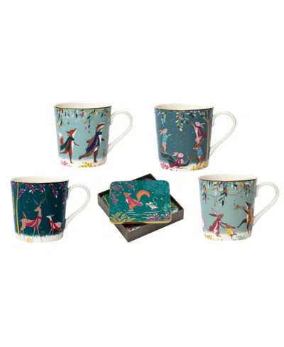 Portmeirion Sara Miller Woodland Tales Mugs And Coaster 8-pc. Set, Service For 4 In Multi