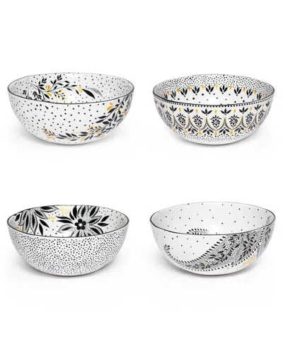 Portmeirion Set Of 4 Artisanne Noir Cereal Bowls In White