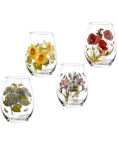 Portmeirion Set Of 4 Botanic Garden Stemless Wine Glasses In Transparent