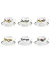 Portmeirion Set Of 6 Botanic Garden Espresso Cups & Saucers In White