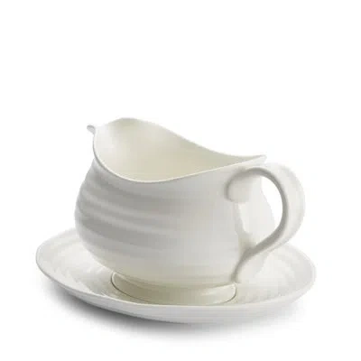 Portmeirion Sophie Conran White Gravy Boat & Stand 9.5"/3.9"