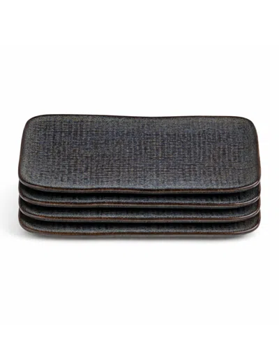 Porto Brasil 10.63" Stoneware Medium Rectangular Juta Platters, Set Of 4 In Blue