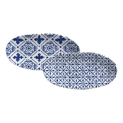 Porto Brasil Deep Oval Platter Large Stoneware 12.6 X 6.3" Set Of 2 Designs Maya In Ivory