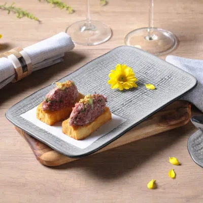 Porto Brasil Dust Commercial Dishwasher Safe 10.63'' Stoneware Sushi Plate , Set Of 4 In Gray