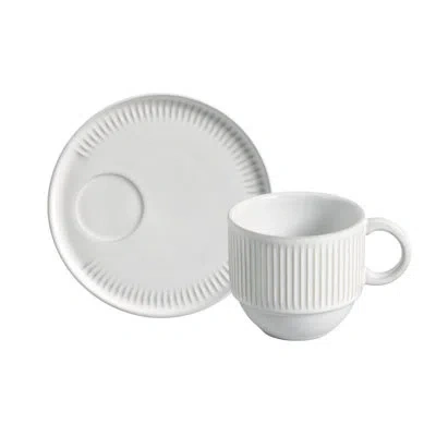 Porto Brasil Linhas Stackable 7.78 oz Tea Cup W/ Saucer New White