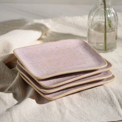 Porto Brasil Litchi Commercial Dishwasher Safe 7.08'' Stoneware Sushi Plate , Set Of 4 In Pink
