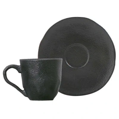 Porto Brasil Matte Black Commercial Dishwasher Safe 2.72'' Stoneware Saucer , Set Of 6