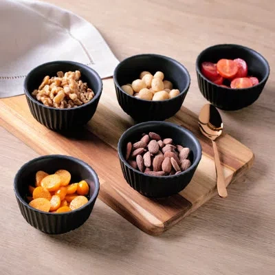 Porto Brasil Matte Black Commercial Dishwasher Safe 3.54'' Stoneware Bread And Butter Plate , Set Of 6